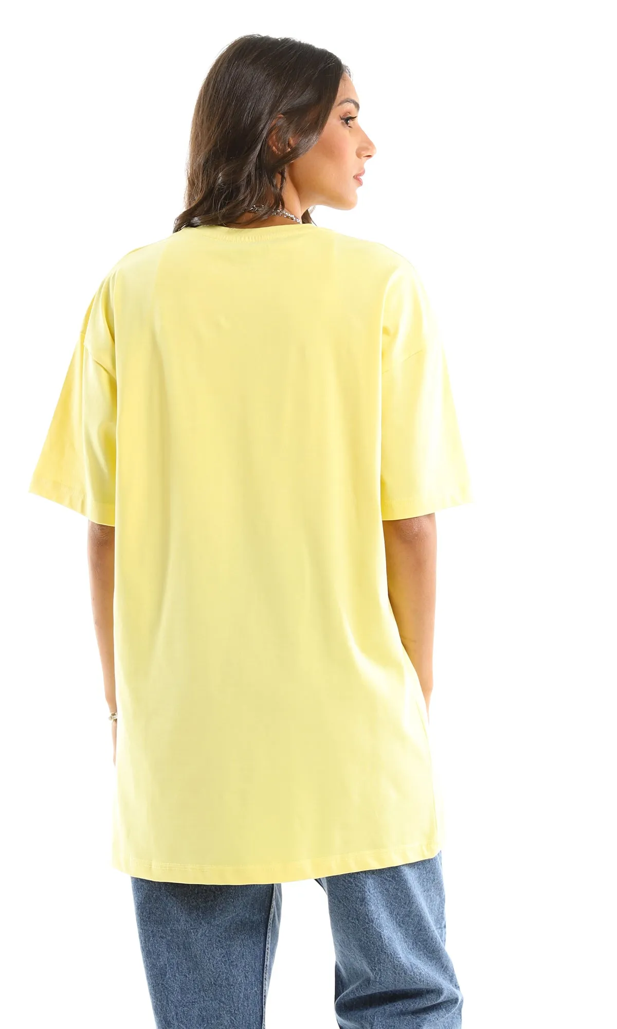 97597 "Dream Transporter" Printed Oversized Summer Tee - Yellow