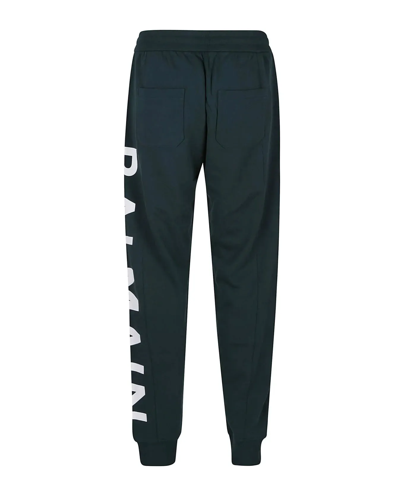 Balmain Logo Printed Drawstring Track Pants Dark Green/White