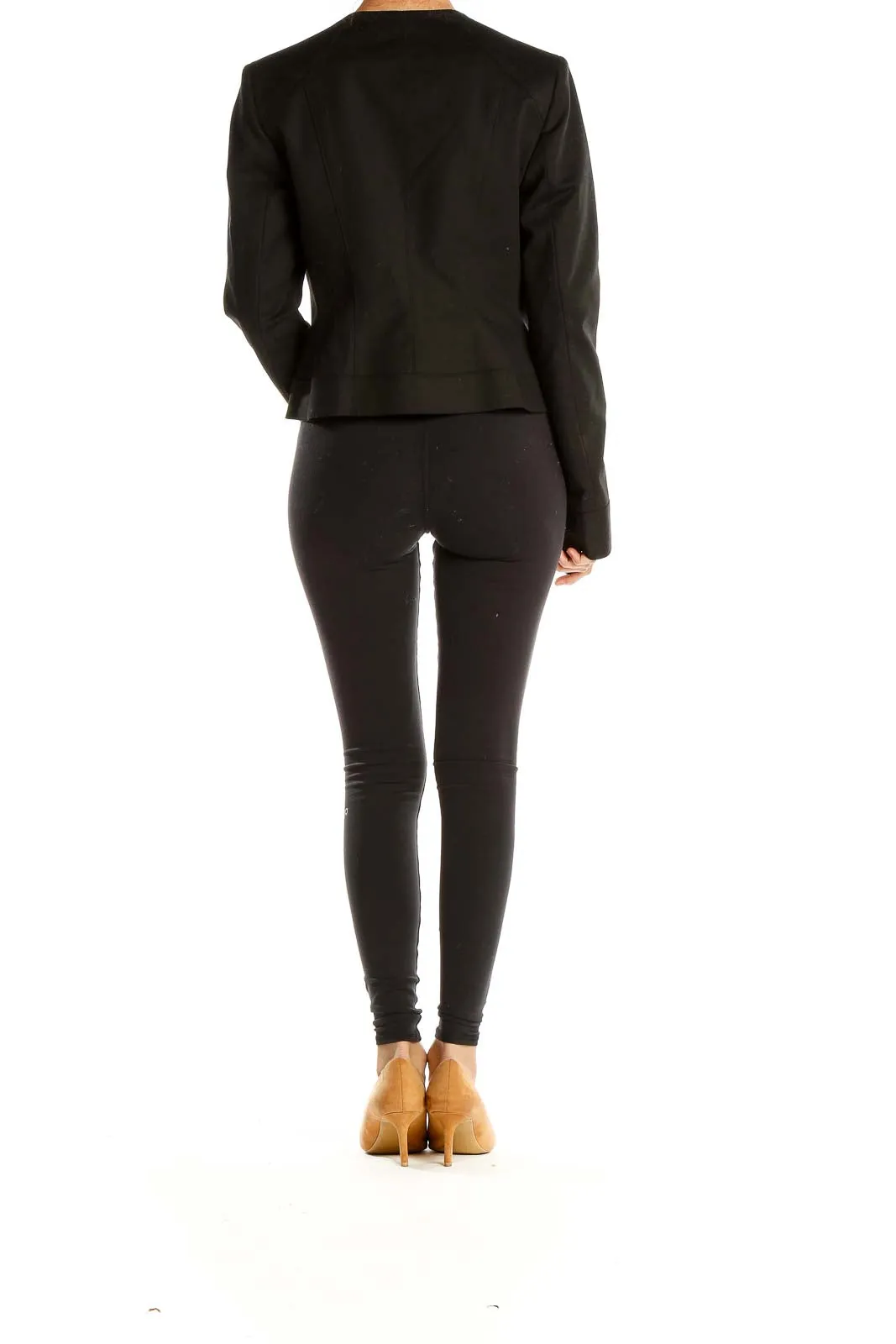 Black Asymmetrical Zip-Front Cropped Jacket