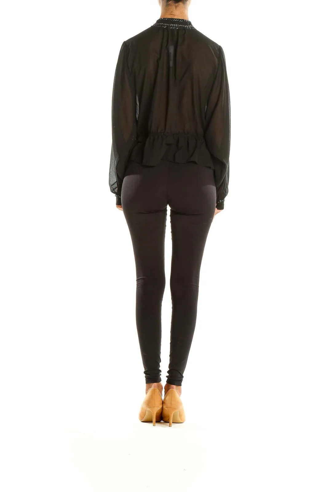Black Sheer Embroidered Peplum Blouse