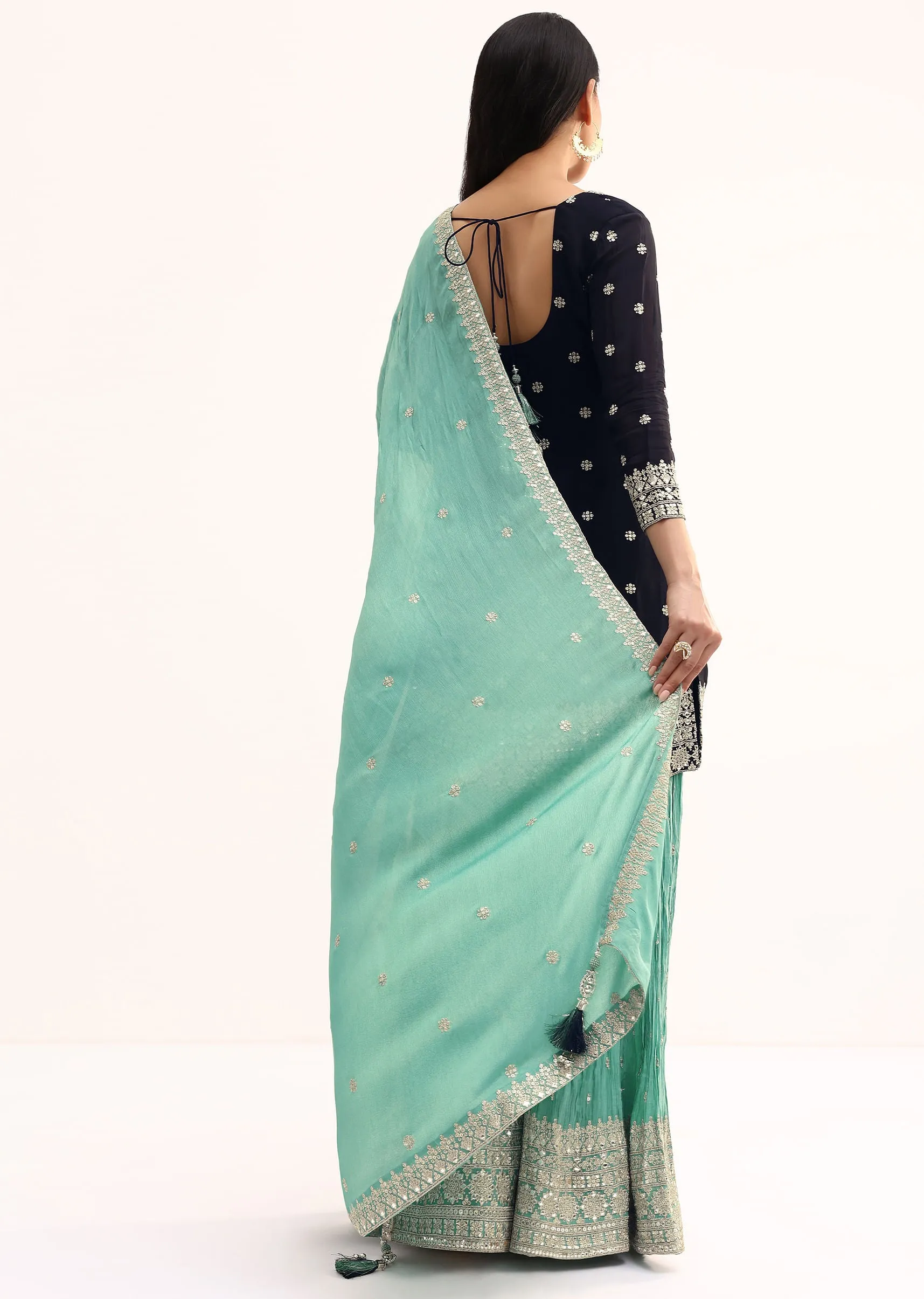 Blue And Sea Blue Kurta Palazzo With Dupatta In Zari Work