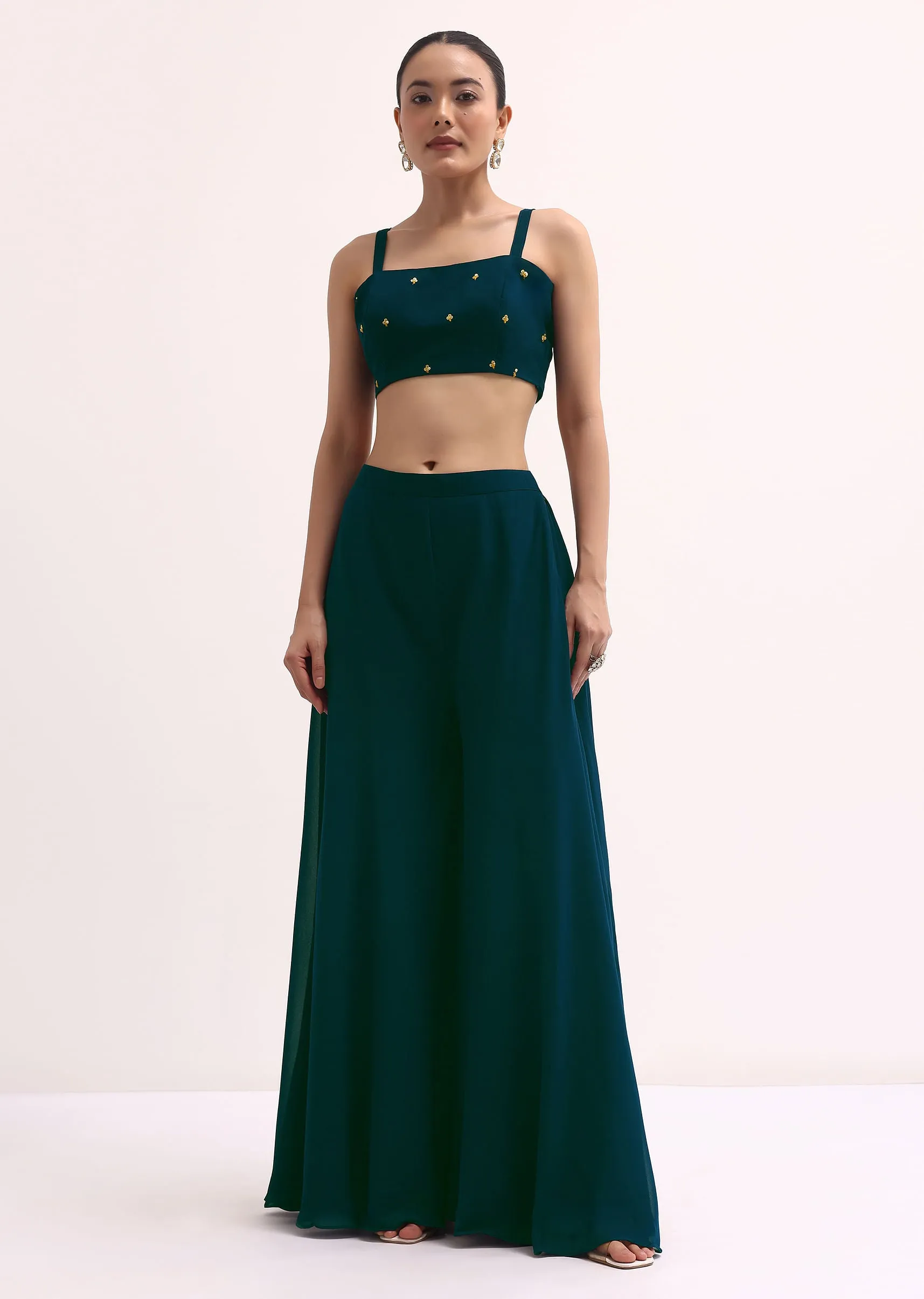Blue Chiffon Palazzo Set With Jacket