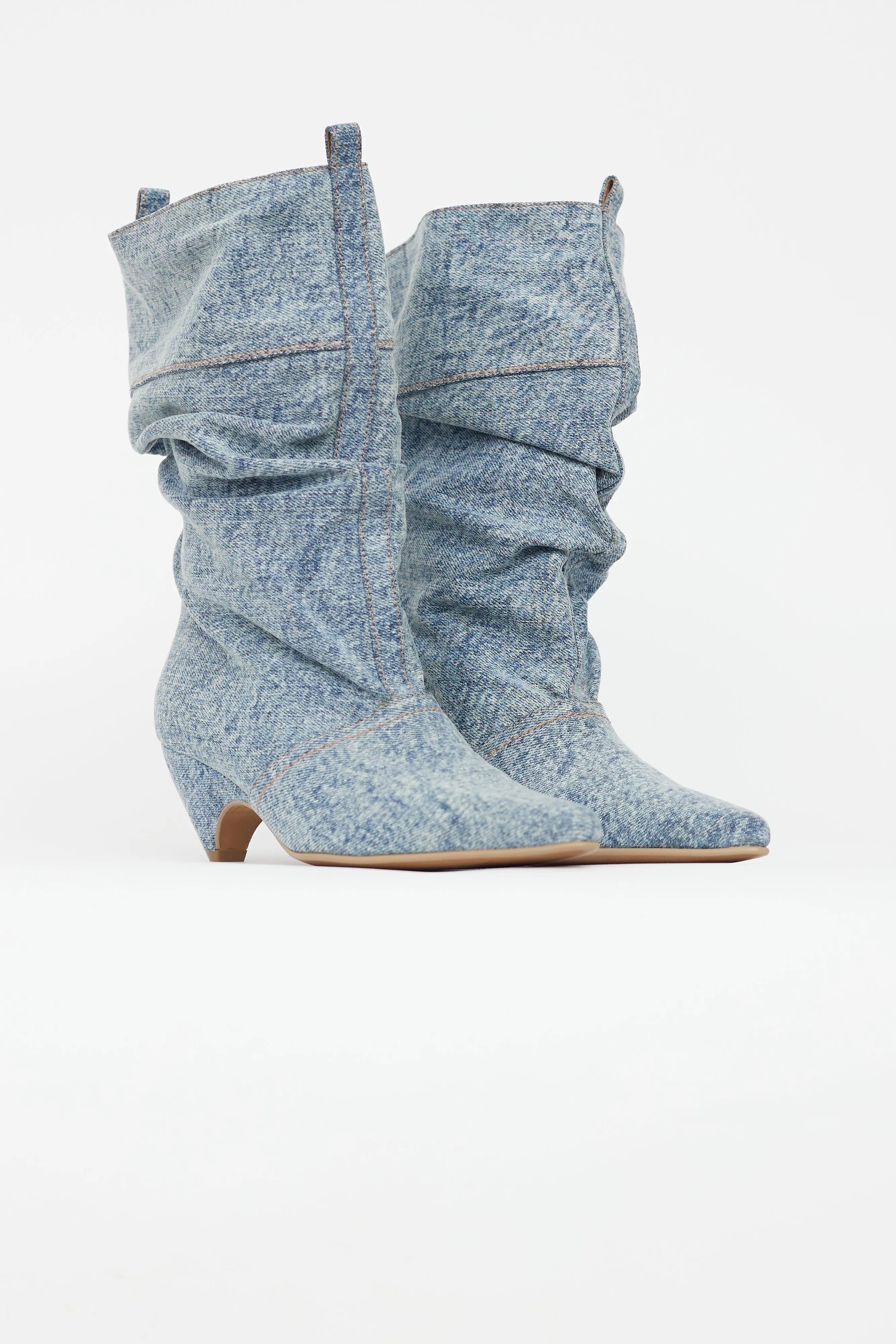 Blue Denim Slouchy Mid Calf Boot