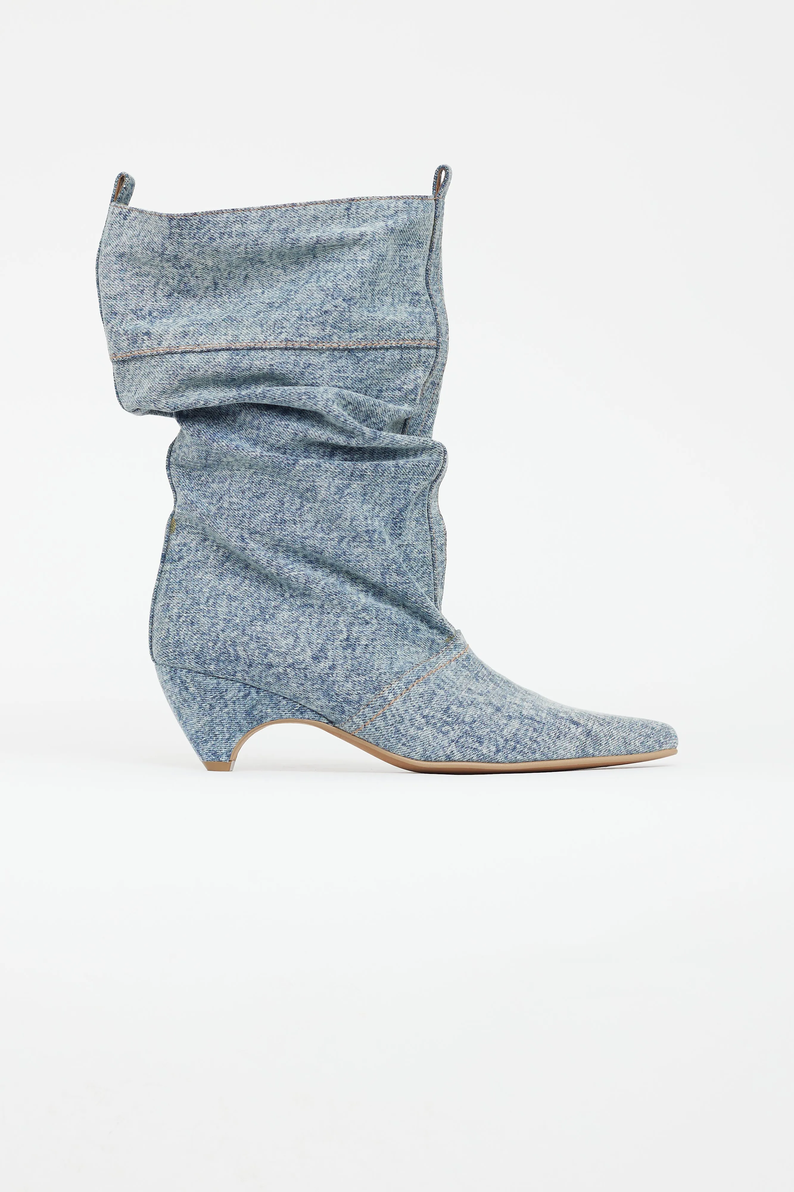 Blue Denim Slouchy Mid Calf Boot