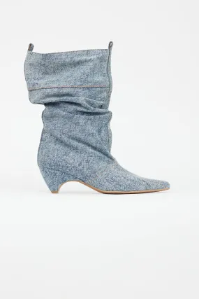 Blue Denim Slouchy Mid Calf Boot