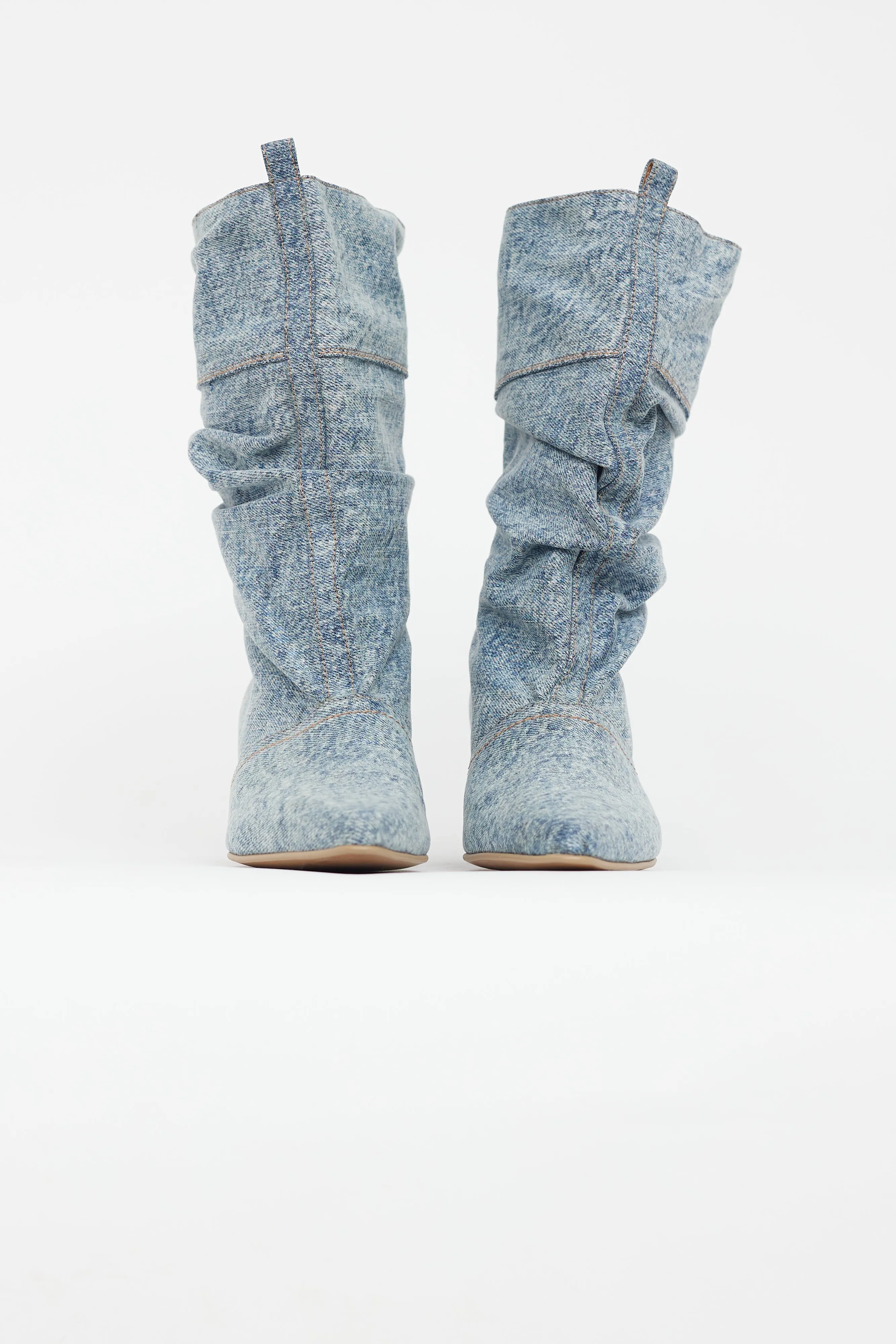 Blue Denim Slouchy Mid Calf Boot