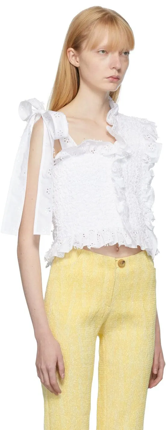 Cecilie Bahnsen White Embroidered Michaela Prairie Blouse