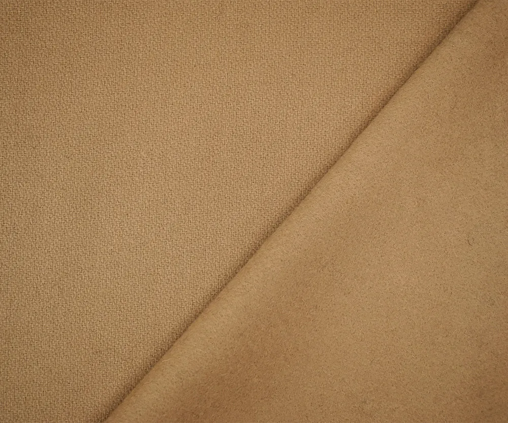 Cream Brown Melton Wool Poly Solid Twill Woven Jacketing Fabric
