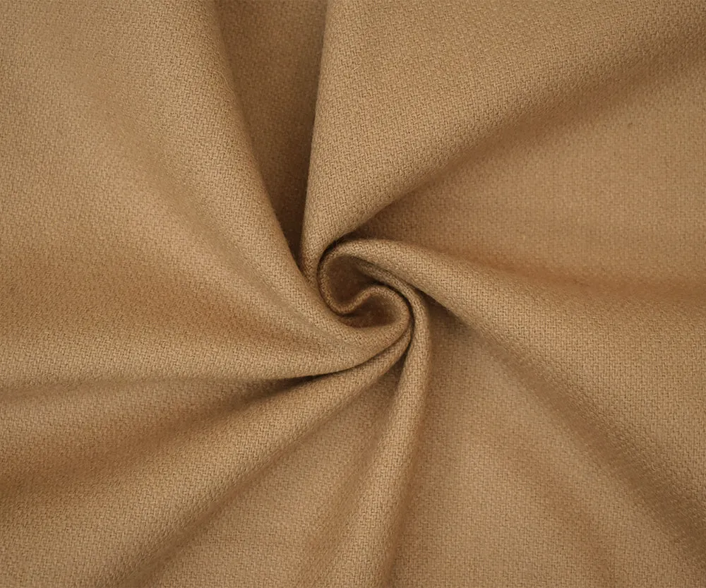 Cream Brown Melton Wool Poly Solid Twill Woven Jacketing Fabric