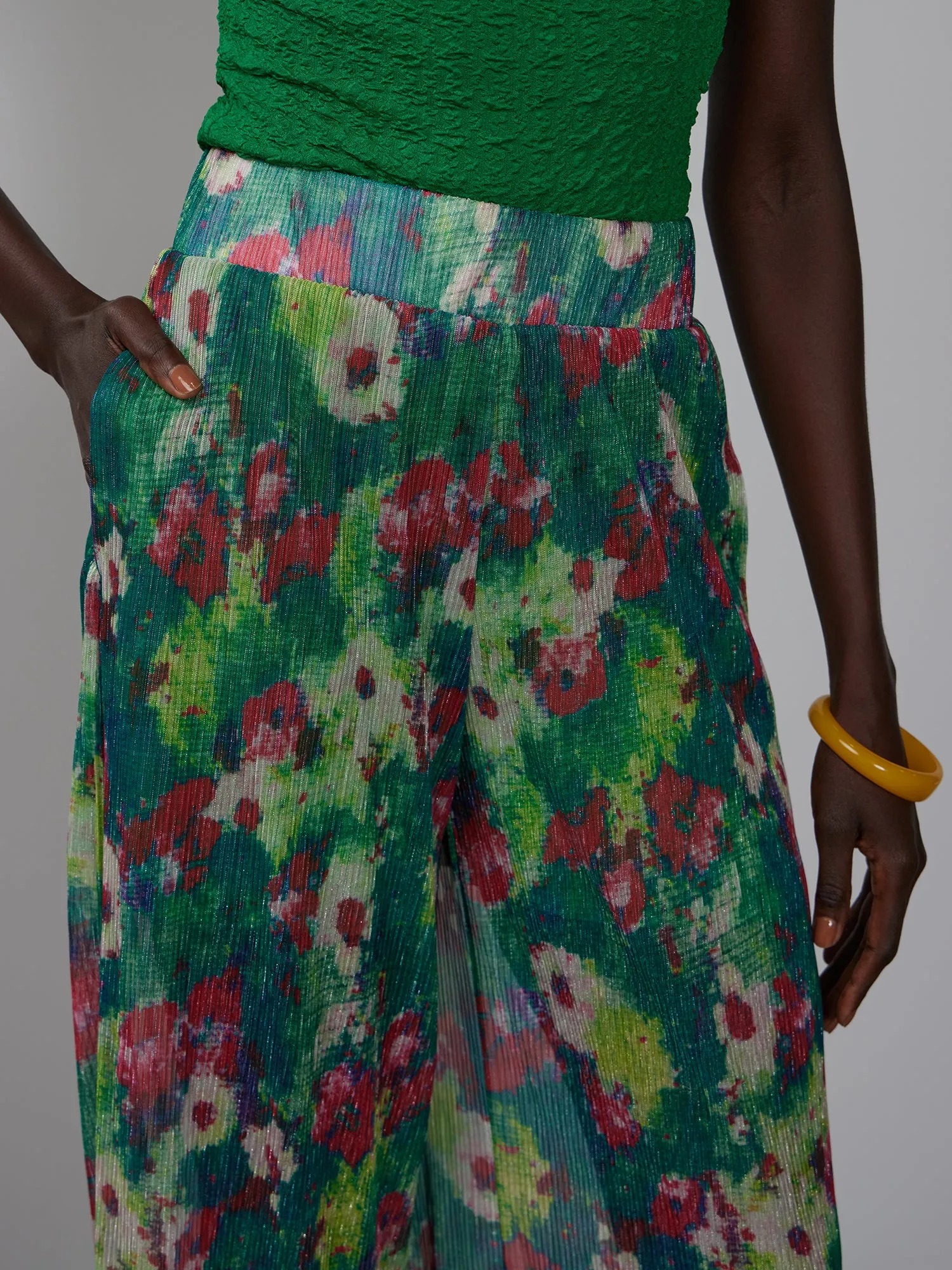 Floral Plisse Palazzo Pant