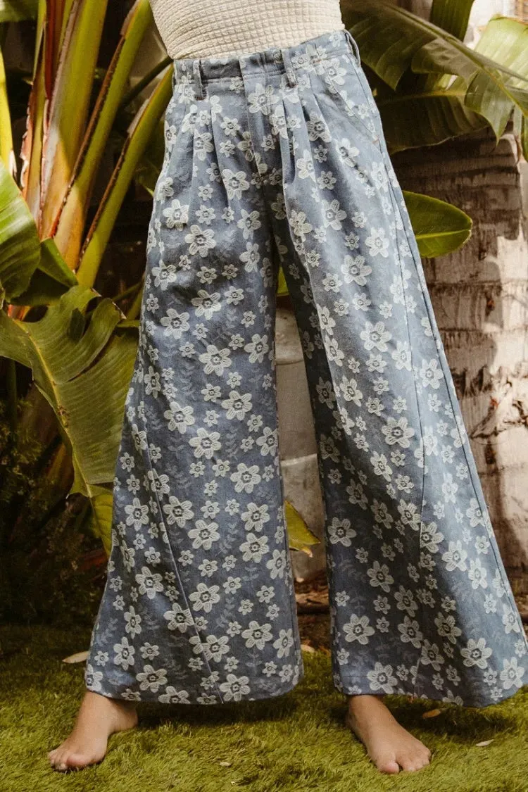 Floral Texture Wide Leg Jeans