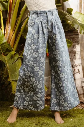 Floral Texture Wide Leg Jeans