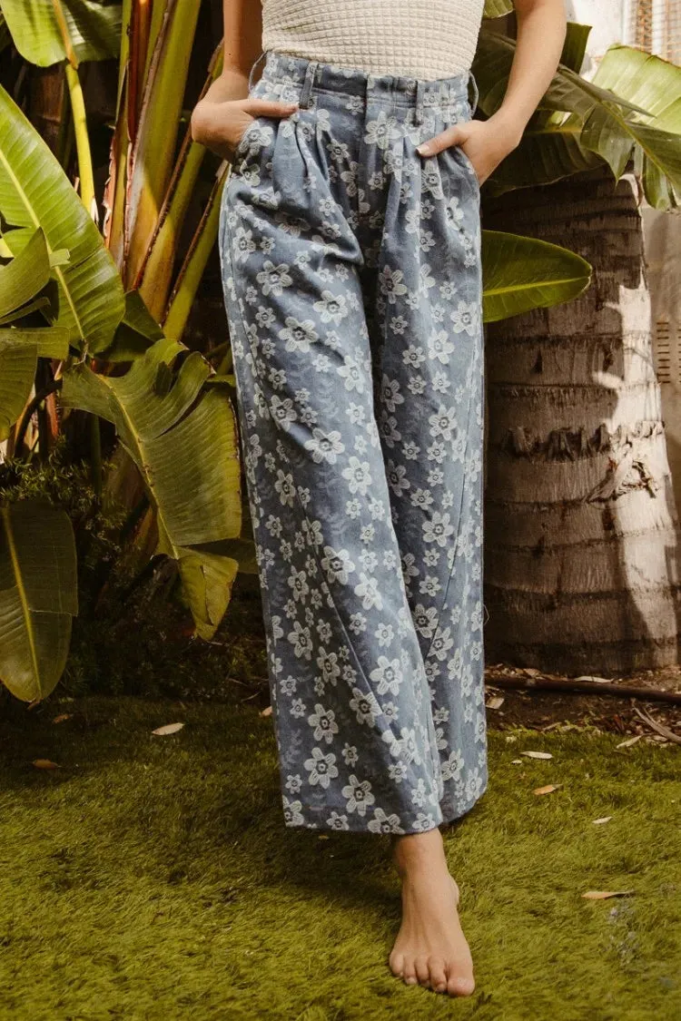 Floral Texture Wide Leg Jeans
