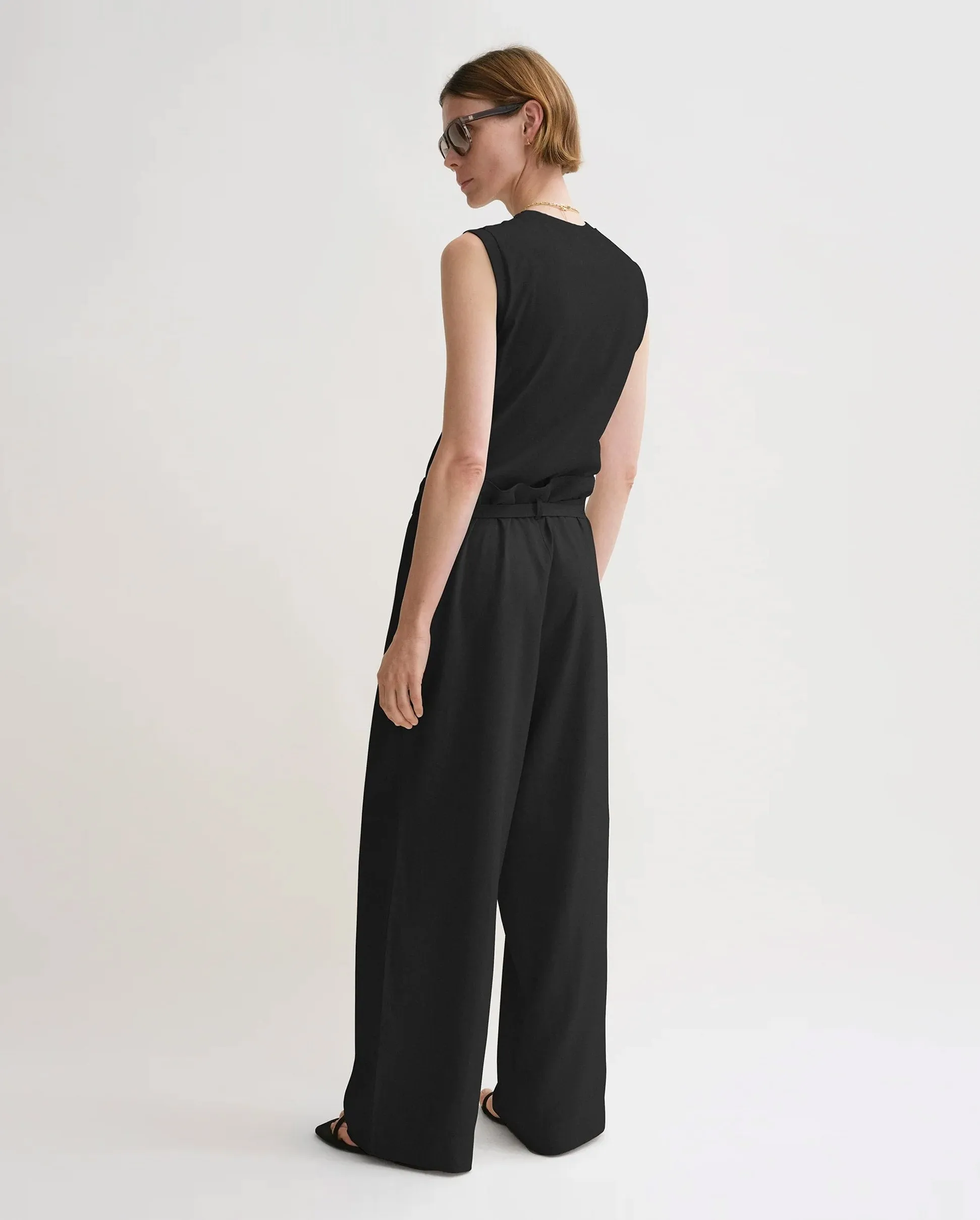 FLUID TIE-WAIST TROUSERS / BLACK