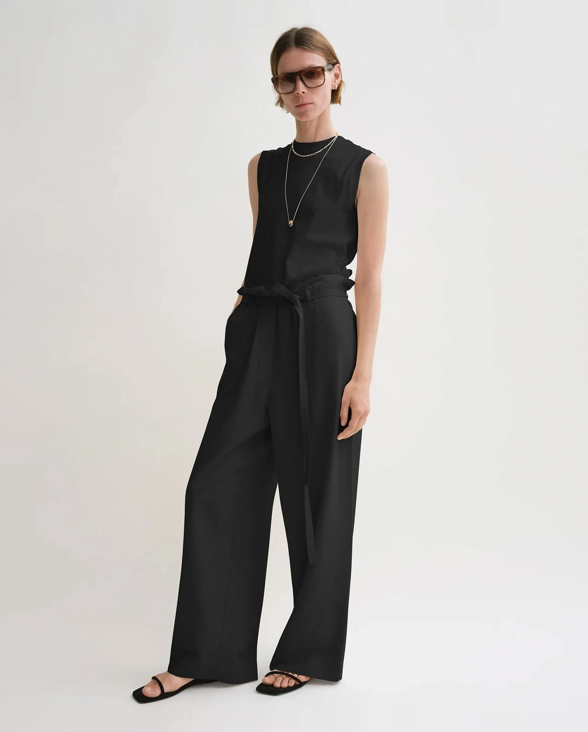 FLUID TIE-WAIST TROUSERS / BLACK