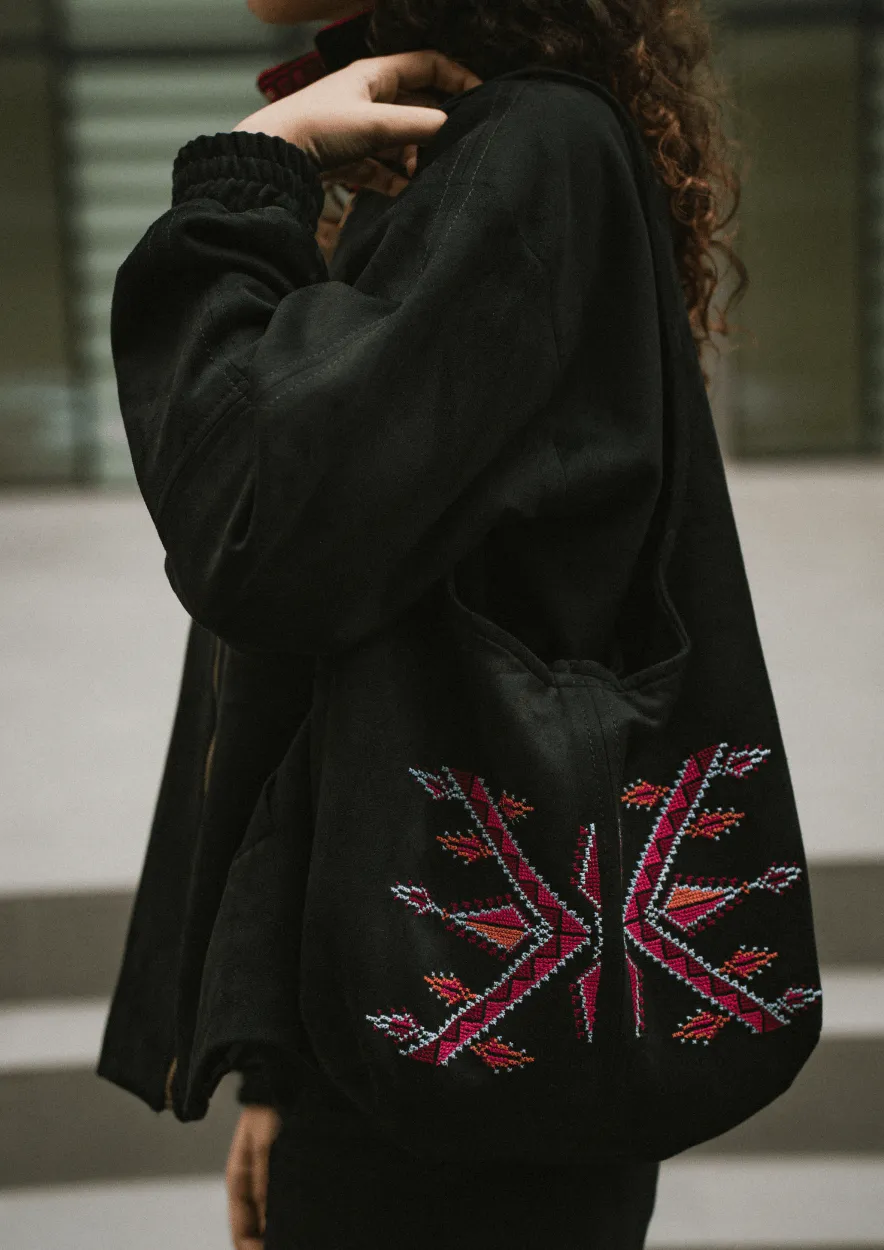 Hand-Embroidered Slouchy Shoulder Bag