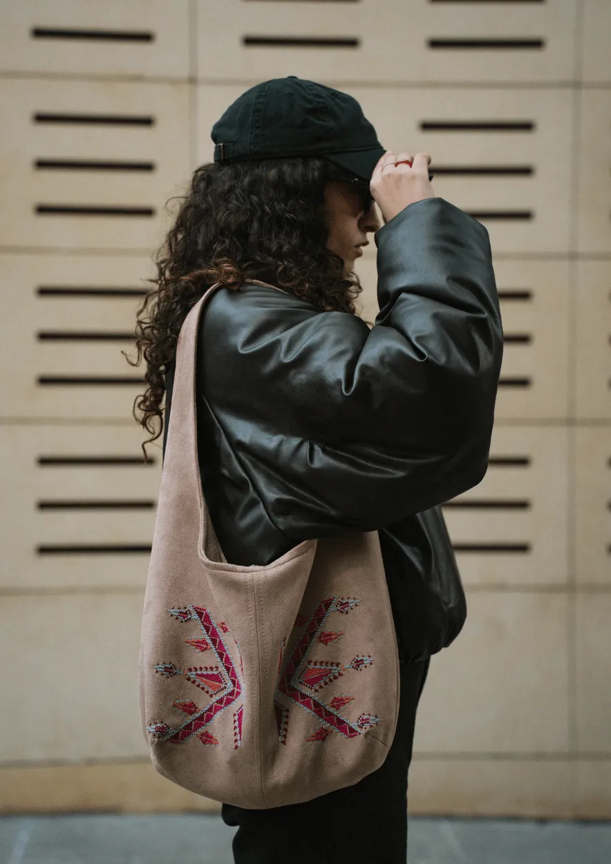 Hand-Embroidered Slouchy Shoulder Bag