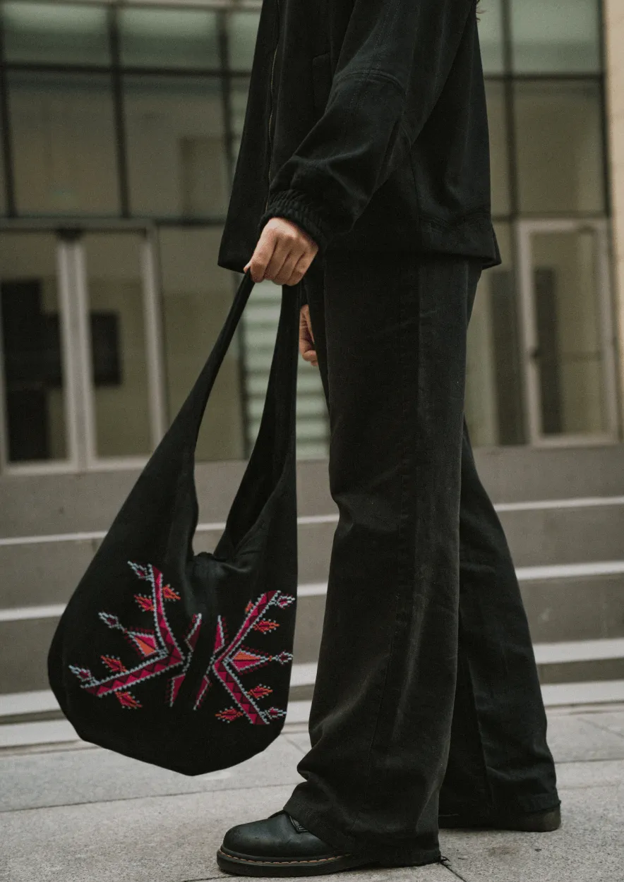 Hand-Embroidered Slouchy Shoulder Bag