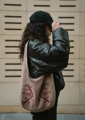 Hand-Embroidered Slouchy Shoulder Bag