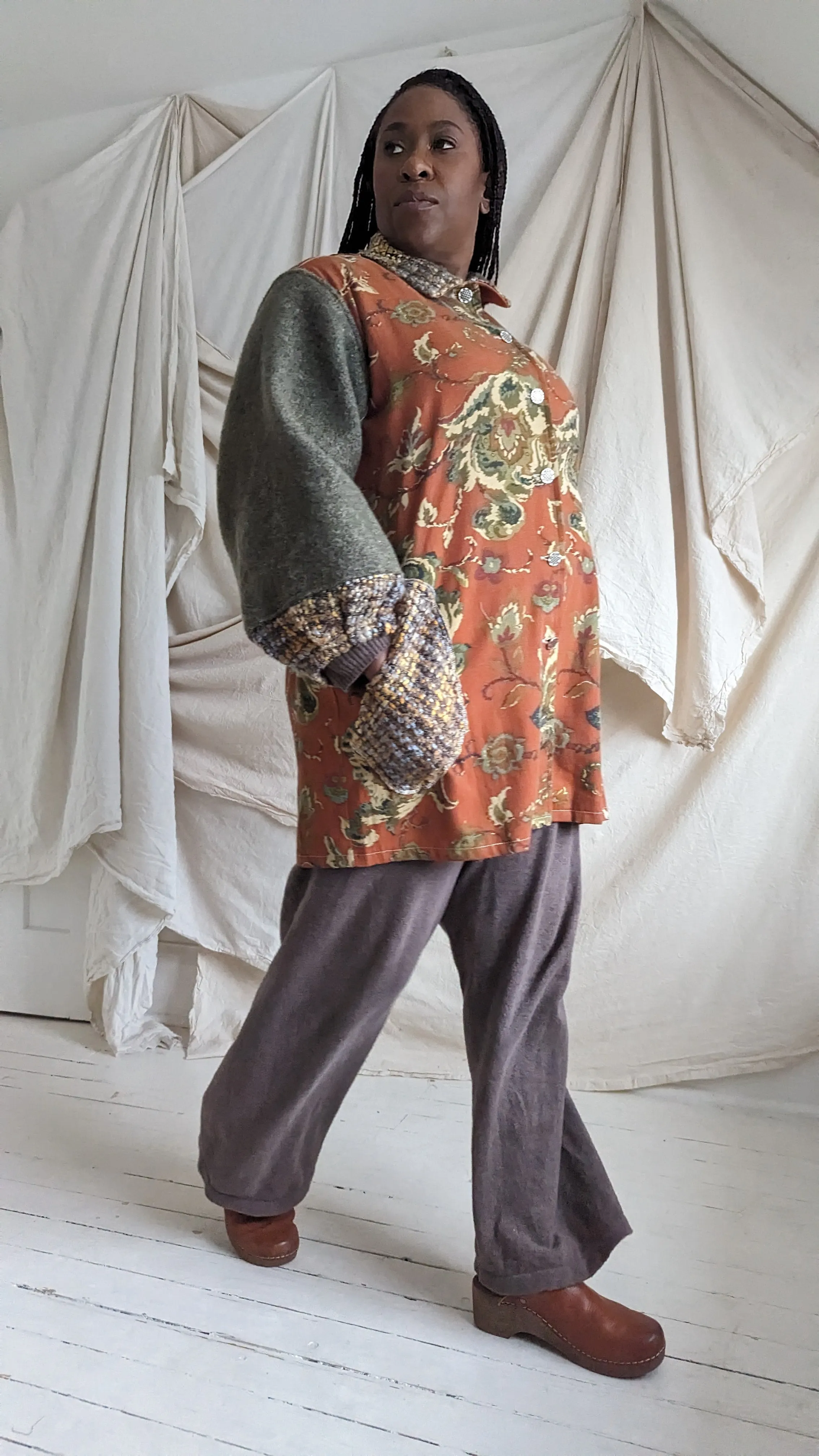 Inga Jacket with Vintage Wool & Upcycled Drapery and Boucle 2X/3X #INGA9