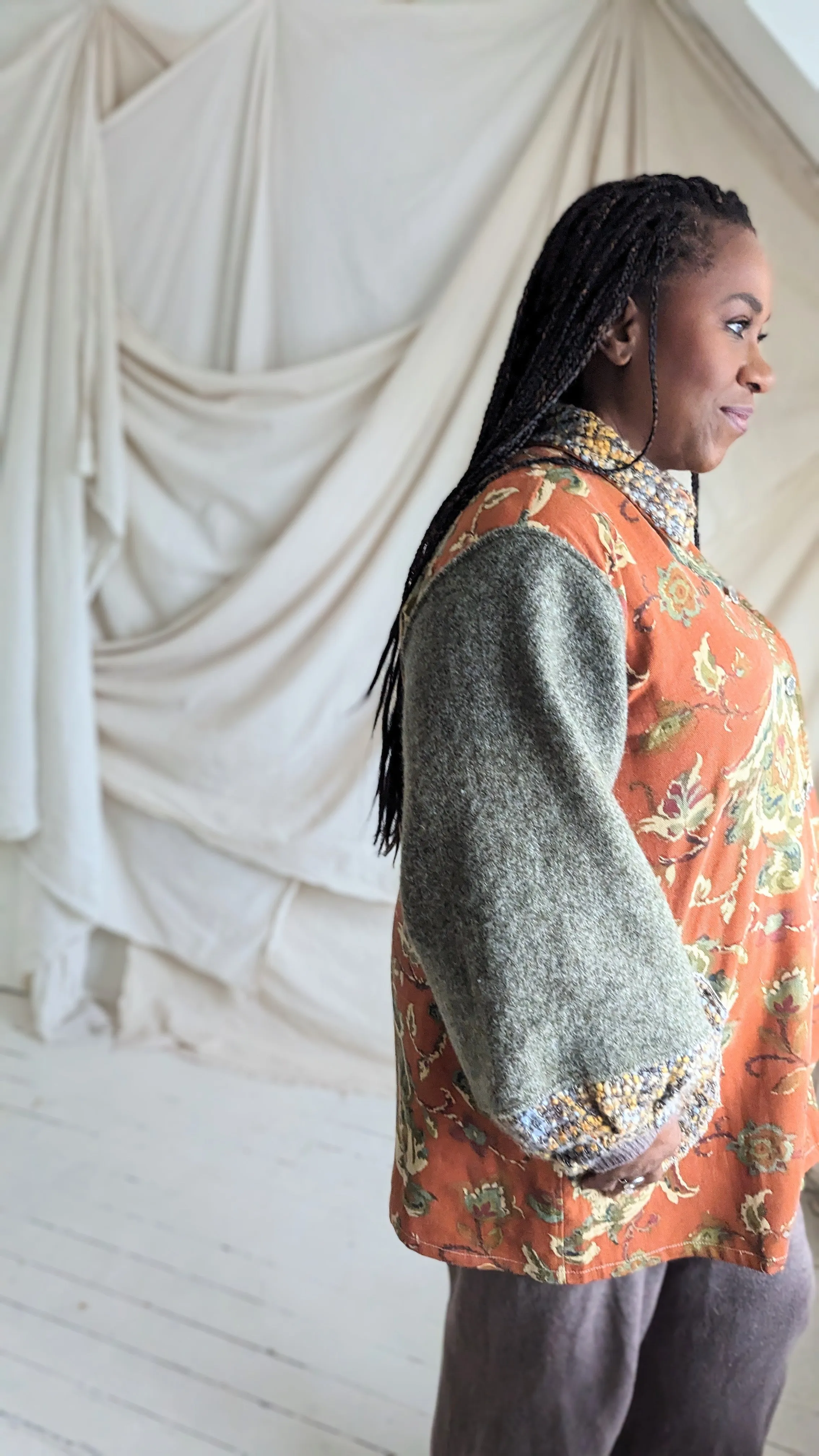 Inga Jacket with Vintage Wool & Upcycled Drapery and Boucle 2X/3X #INGA9