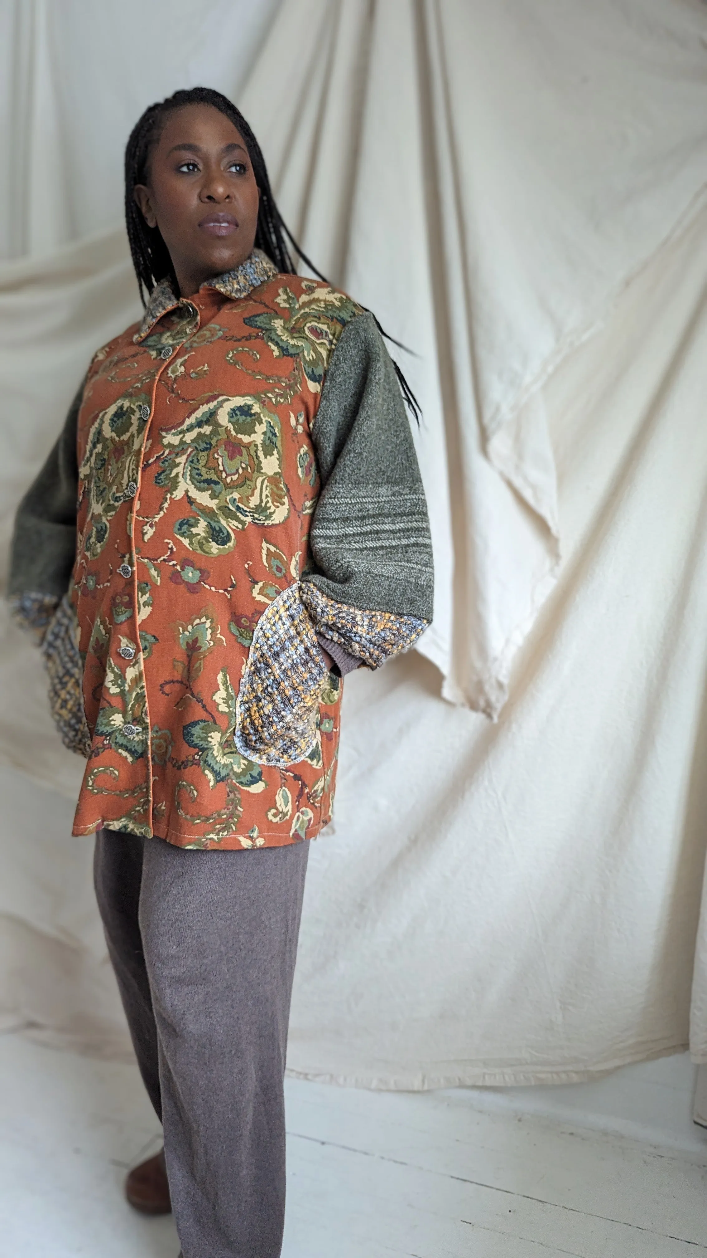 Inga Jacket with Vintage Wool & Upcycled Drapery and Boucle 2X/3X #INGA9