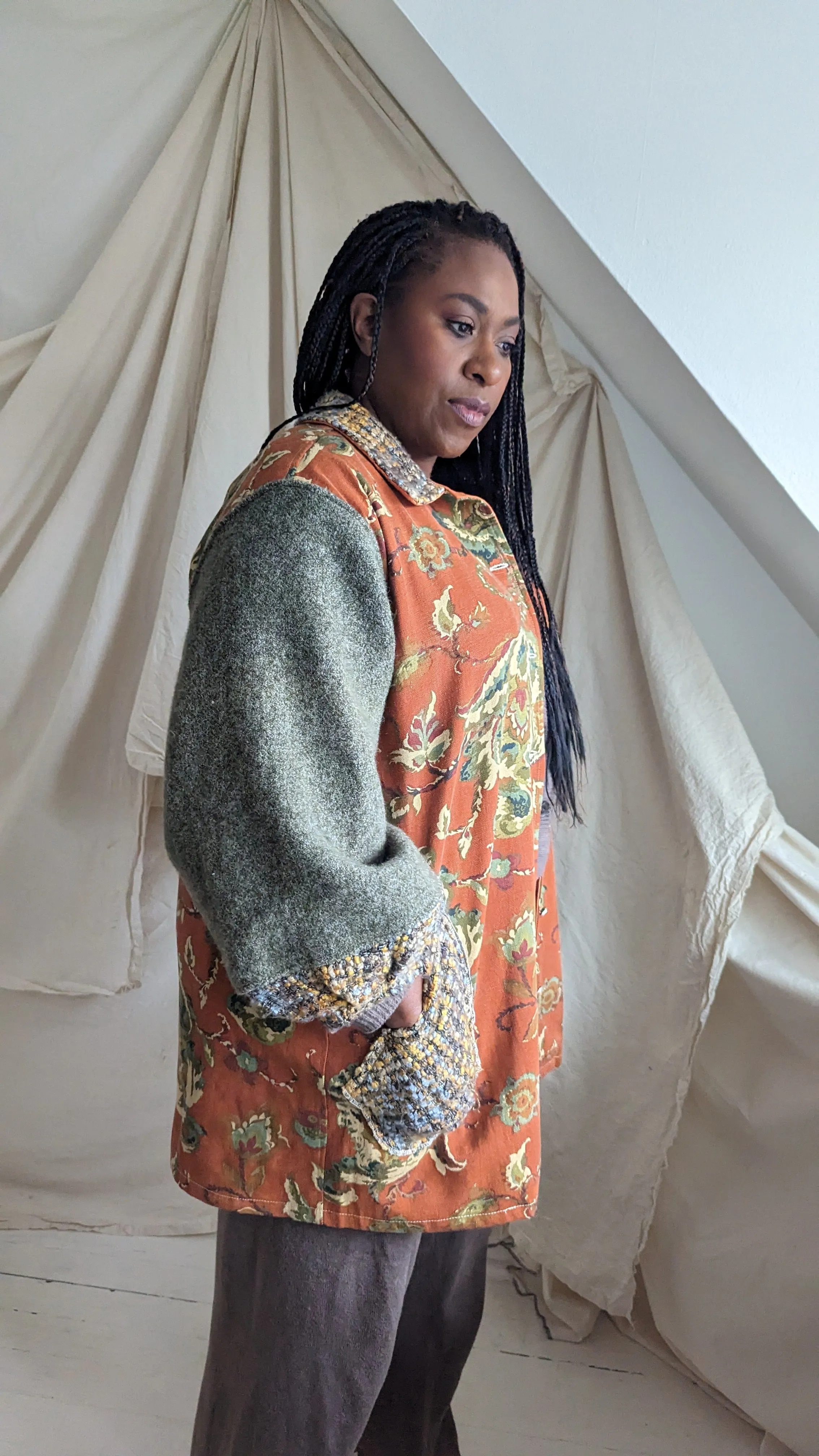 Inga Jacket with Vintage Wool & Upcycled Drapery and Boucle 2X/3X #INGA9