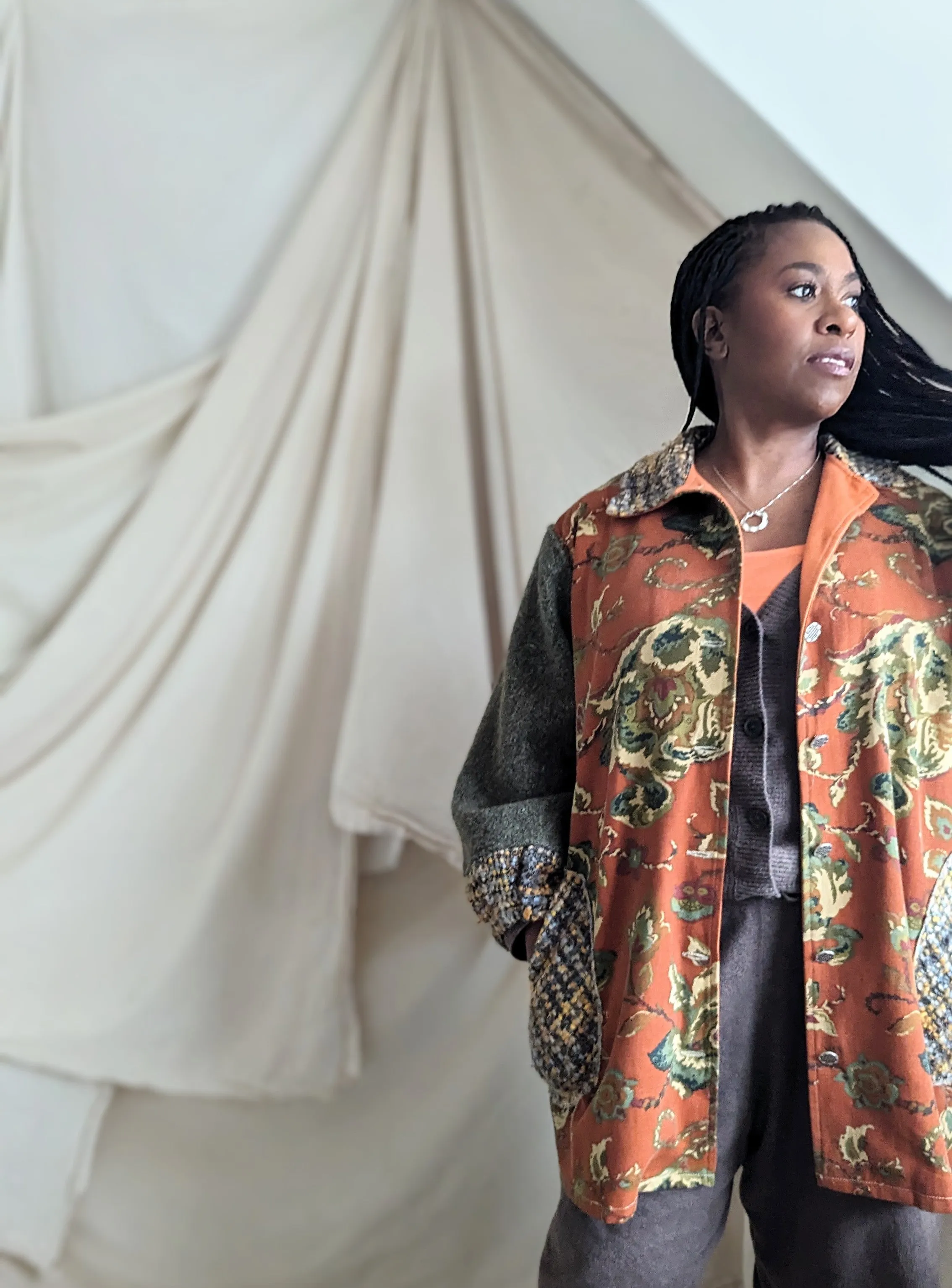 Inga Jacket with Vintage Wool & Upcycled Drapery and Boucle 2X/3X #INGA9
