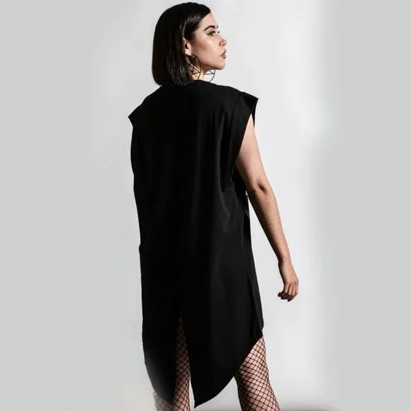 Insomnia Longline Vest Tunic | Black Soft Cotton Unisex