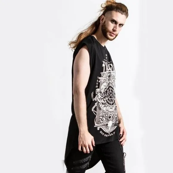 Insomnia Longline Vest Tunic | Black Soft Cotton Unisex