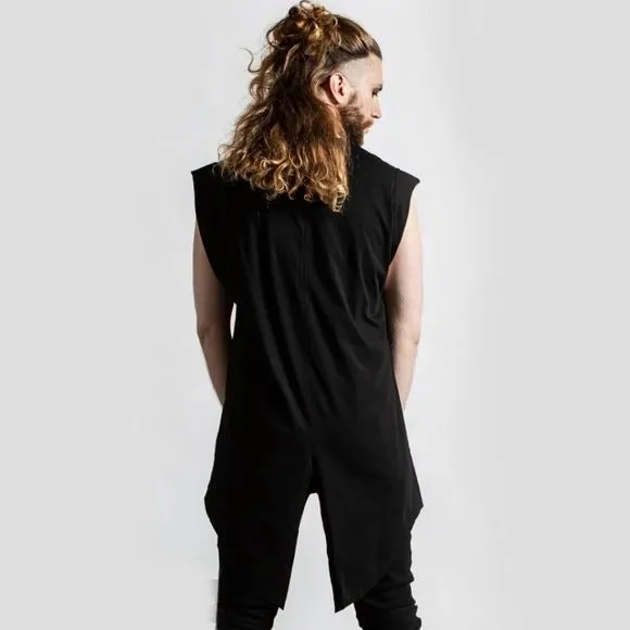 Insomnia Longline Vest Tunic | Black Soft Cotton Unisex