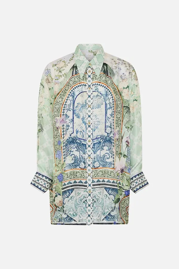 LONG LINE SHIRT WITH YOKE AND BUTTON DETAIL