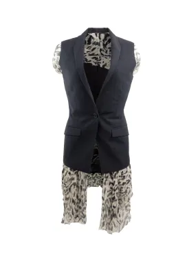 Midnight Blue Leopard Silk Sleeveless Blazer