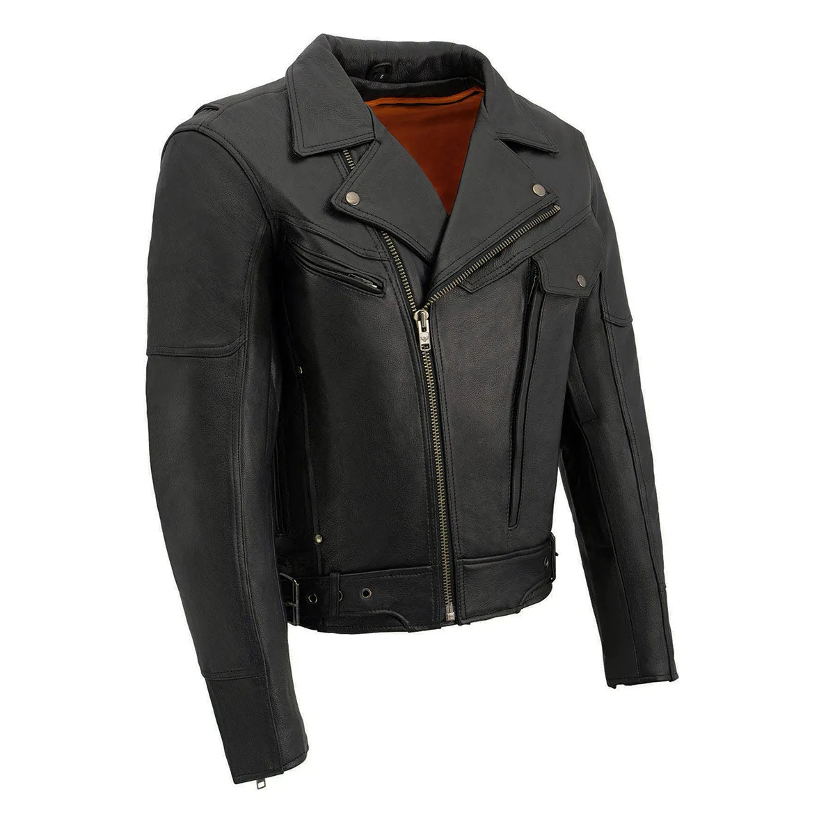 Milwaukee Leather MLM1570 Mens Black Premium Naked Cowhide Leather Utility Pocket Motorcycle Jacket