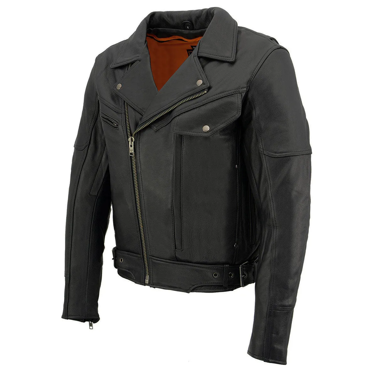 Milwaukee Leather MLM1570 Mens Black Premium Naked Cowhide Leather Utility Pocket Motorcycle Jacket