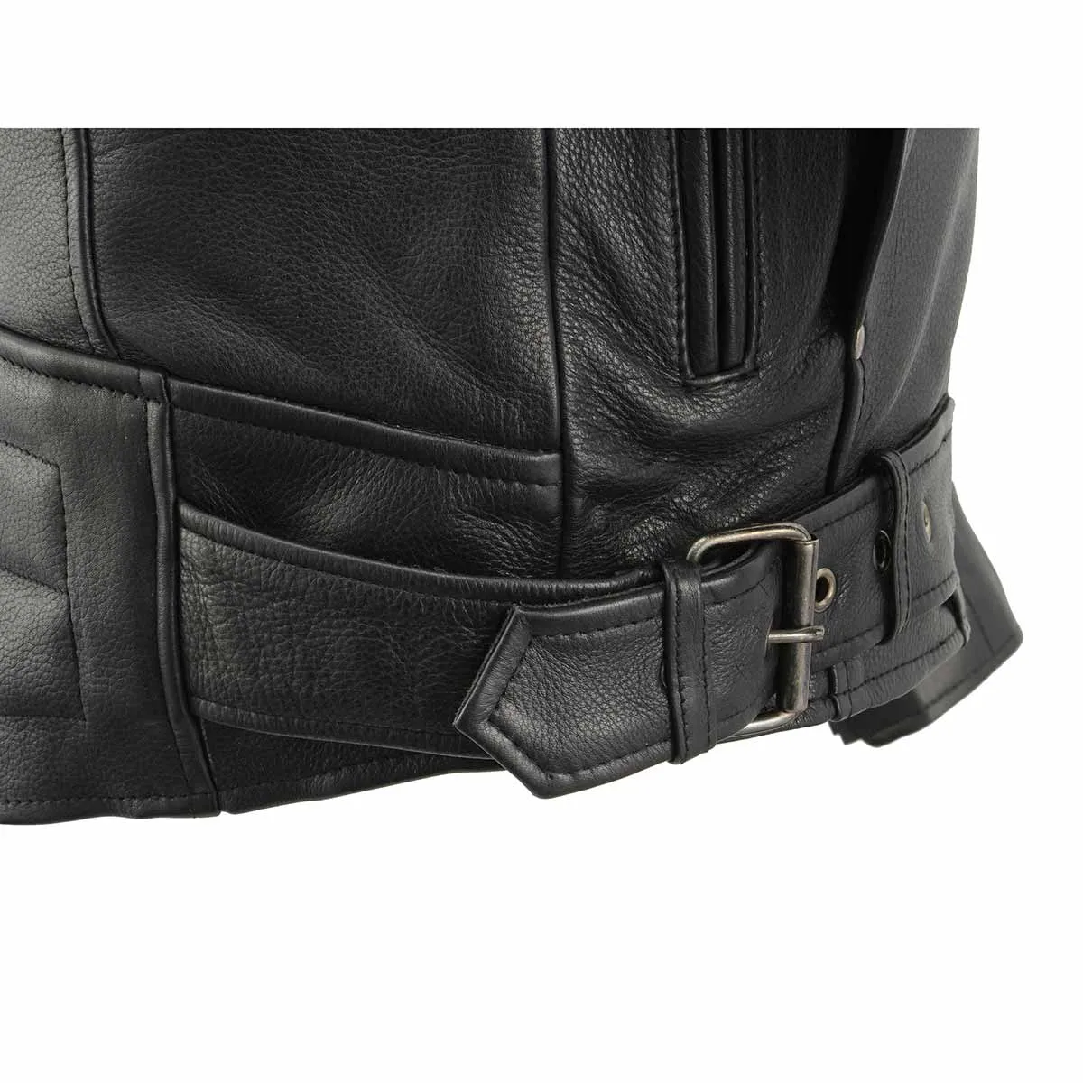 Milwaukee Leather MLM1570 Mens Black Premium Naked Cowhide Leather Utility Pocket Motorcycle Jacket