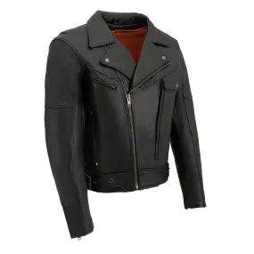 Milwaukee Leather MLM1570 Mens Black Premium Naked Cowhide Leather Utility Pocket Motorcycle Jacket