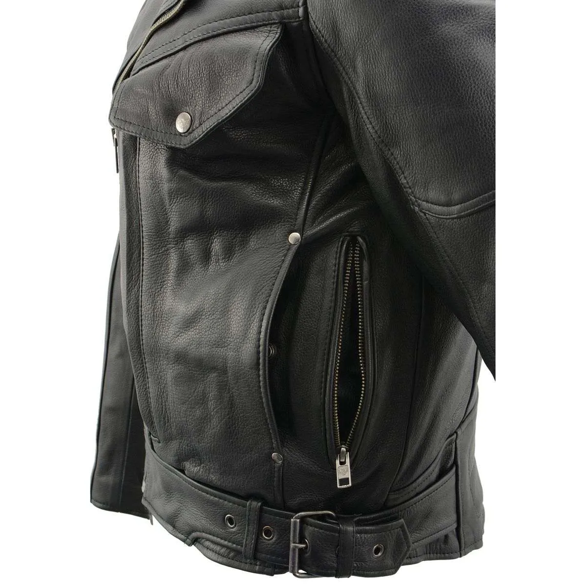 Milwaukee Leather MLM1570 Mens Black Premium Naked Cowhide Leather Utility Pocket Motorcycle Jacket