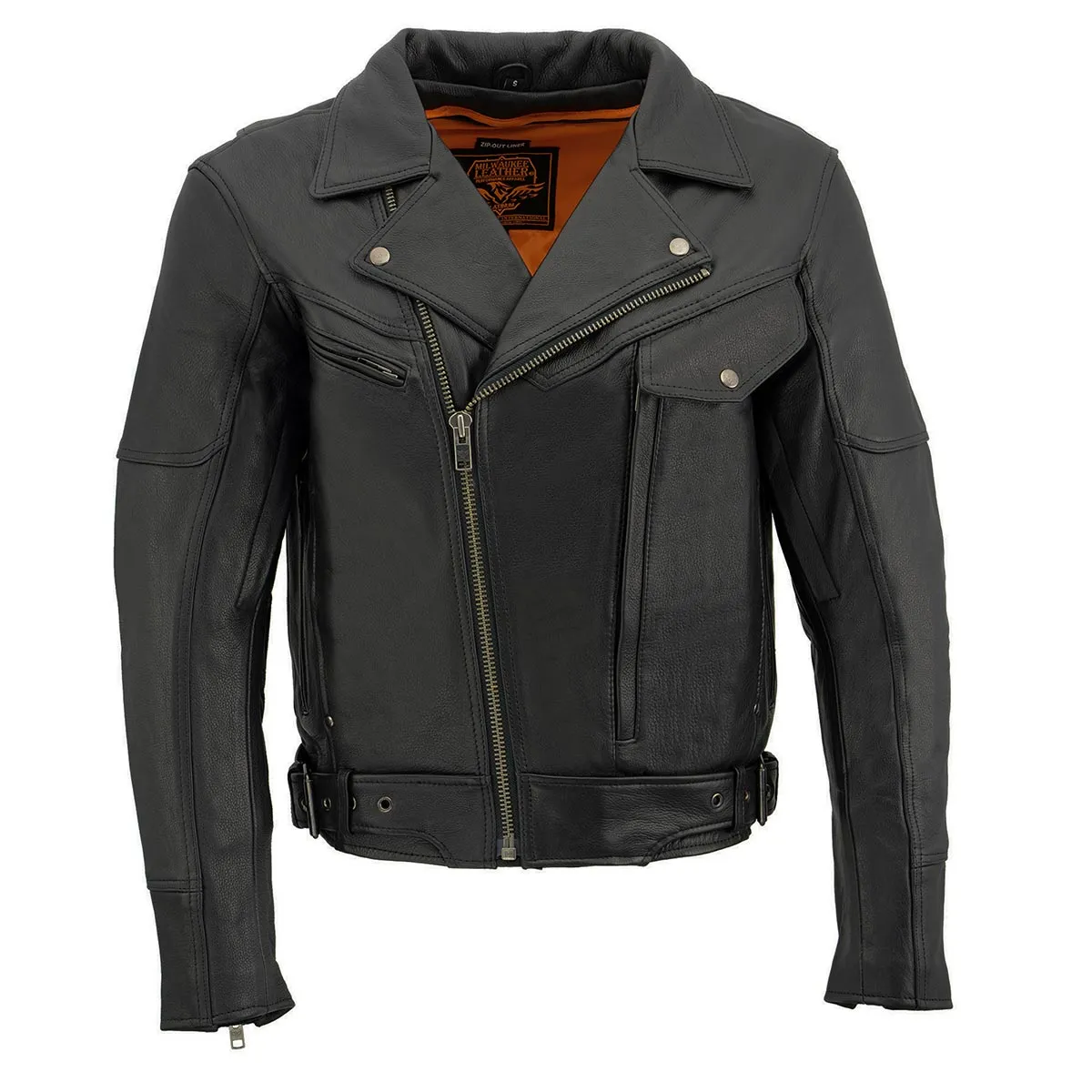 Milwaukee Leather MLM1570 Mens Black Premium Naked Cowhide Leather Utility Pocket Motorcycle Jacket
