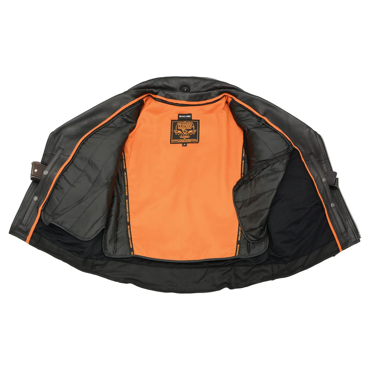 Milwaukee Leather MLM1570 Mens Black Premium Naked Cowhide Leather Utility Pocket Motorcycle Jacket