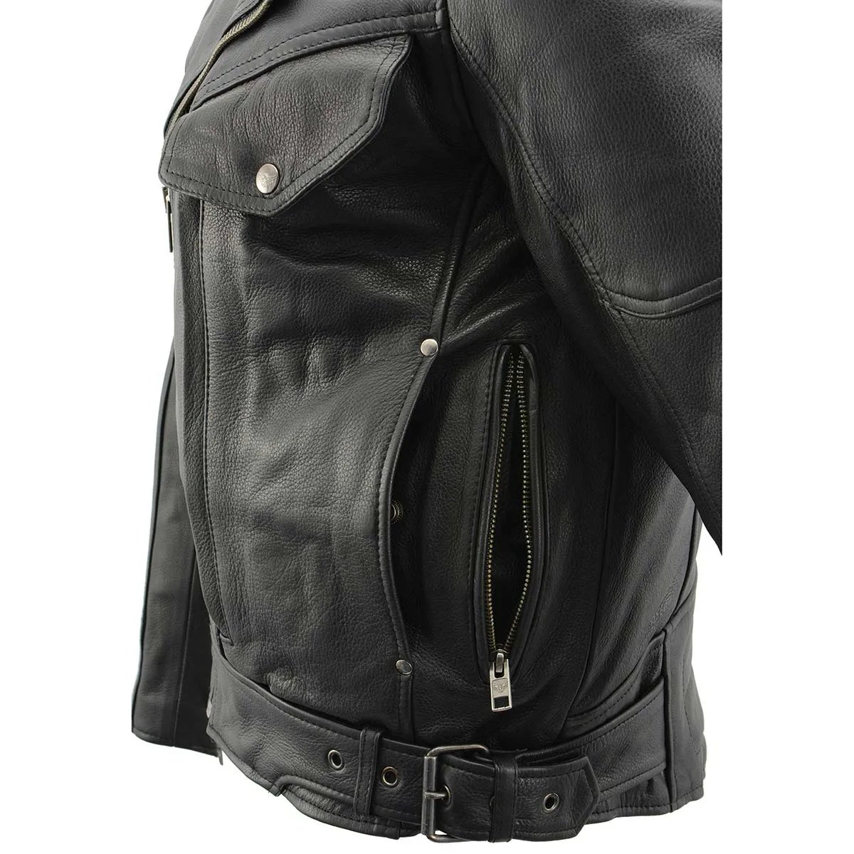 Milwaukee Leather MLM1570 Mens Black Premium Naked Cowhide Leather Utility Pocket Motorcycle Jacket