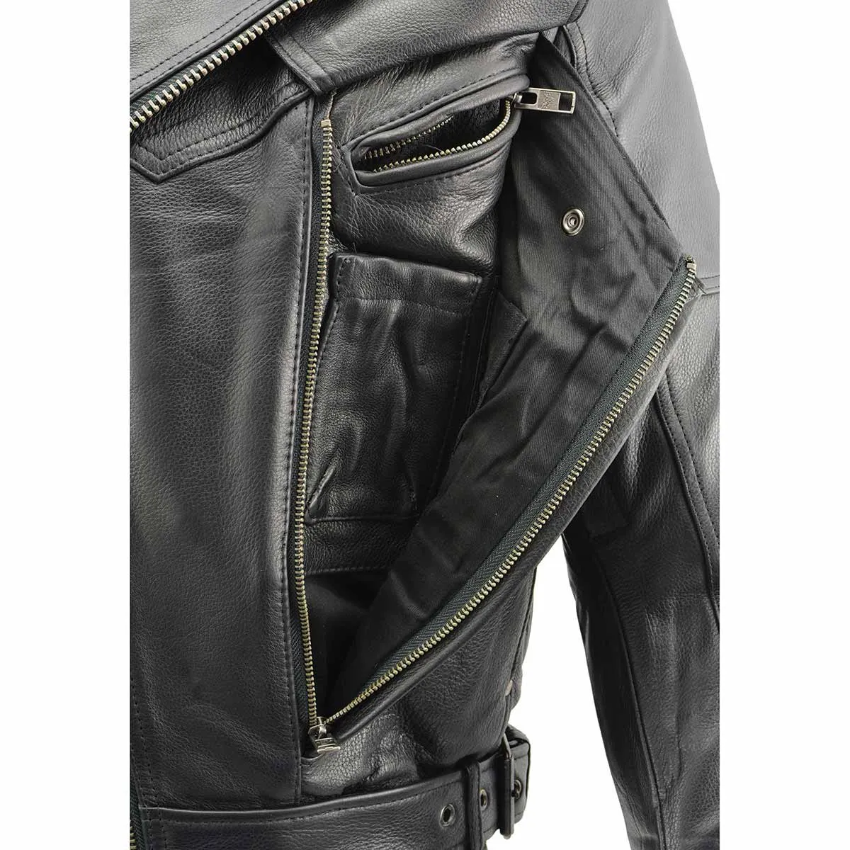 Milwaukee Leather MLM1570 Mens Black Premium Naked Cowhide Leather Utility Pocket Motorcycle Jacket