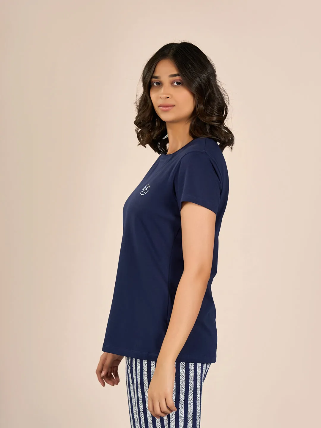 Navy Blue NK Solid T-Shirt
