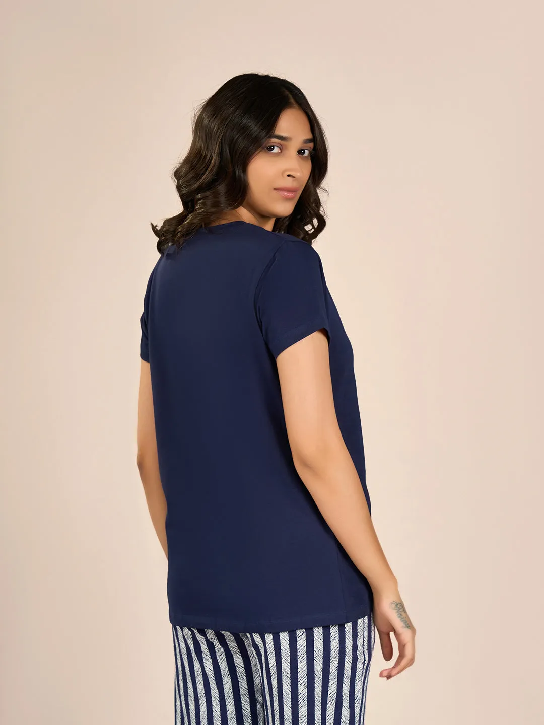 Navy Blue NK Solid T-Shirt