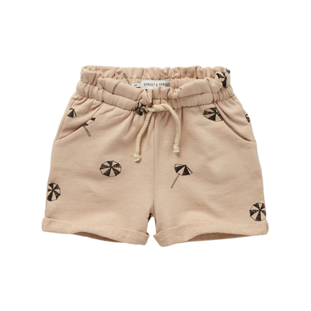 Organic Paperbag Shorts Umbrella Print Biscotti