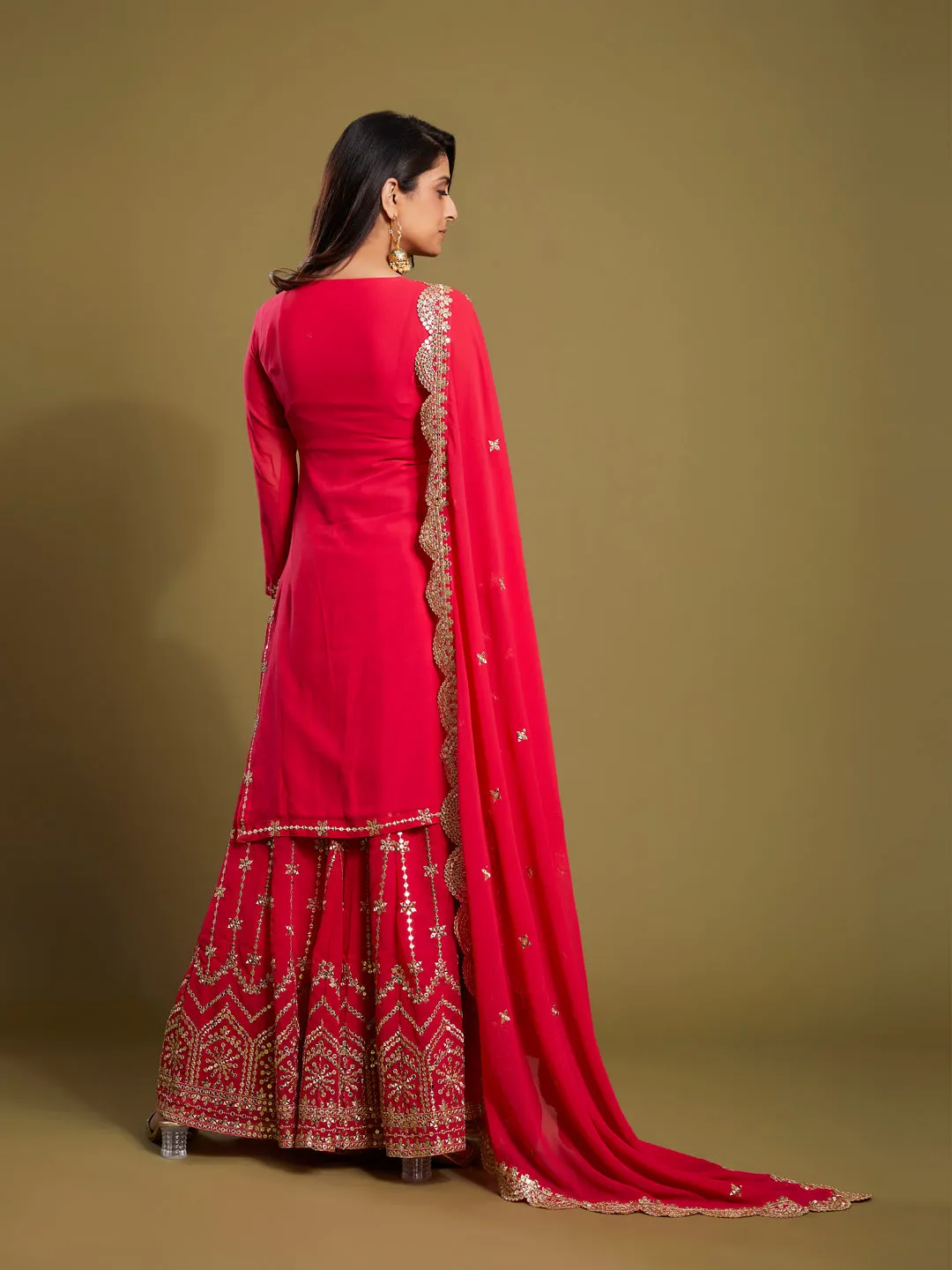Pink Georgette Palazzo Suit with Sequins and Zari Work