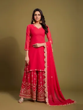 Pink Georgette Palazzo Suit with Sequins and Zari Work