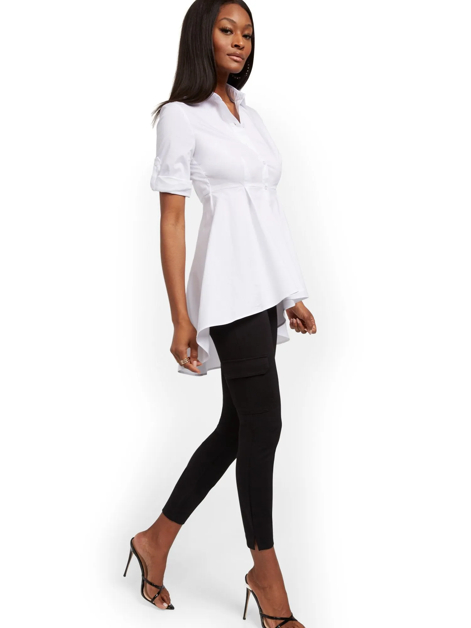 Poplin Peplum-Hem Tunic Shirt